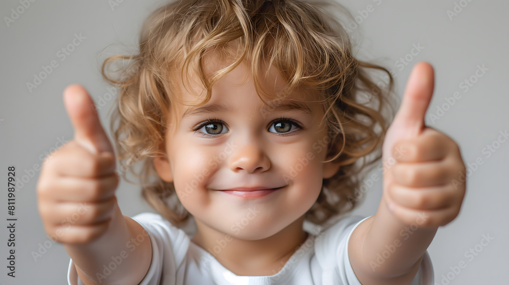 A toddler giving a thumbs up isolated on transparent