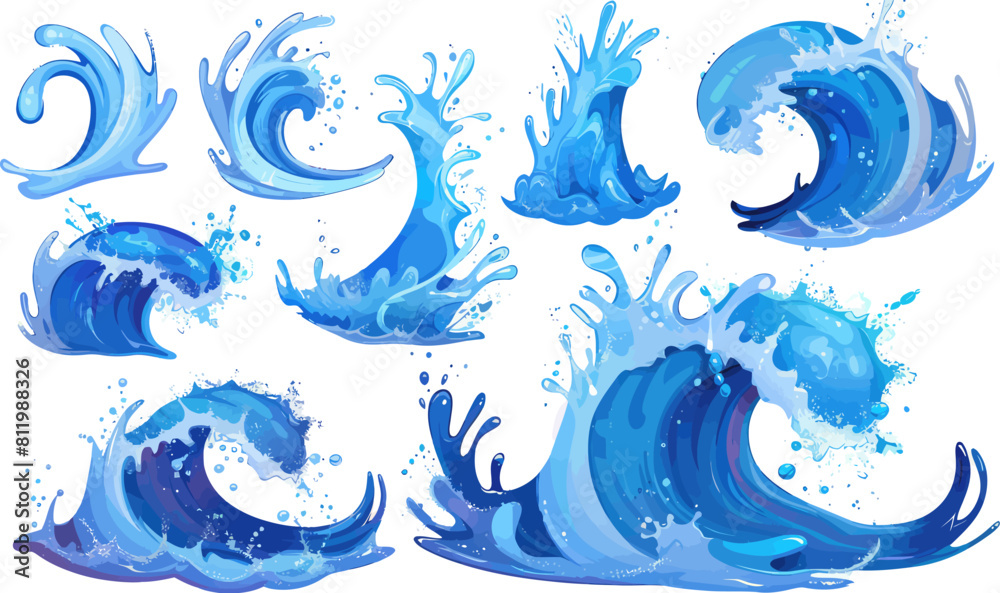 Naklejka premium Vector Set of Dynamic Water Wave Splashes Isolated on Background