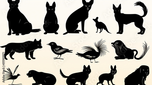 Vector Silhouettes of Various Pets  A Versatile Collection for Design Projects Featuring Cats  Dogs  Birds  and More