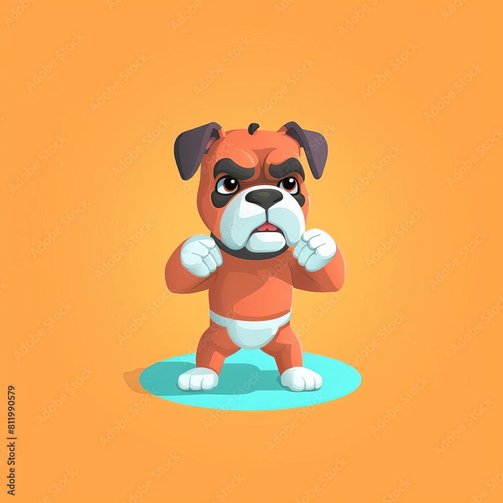 Fototapeta premium cute 3D boxer fighting flat design front view ring theme animation Complementary Color Scheme.