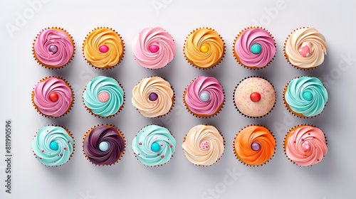 Birthday cupcakes display flat design top view celebration theme animation Triadic Color Scheme