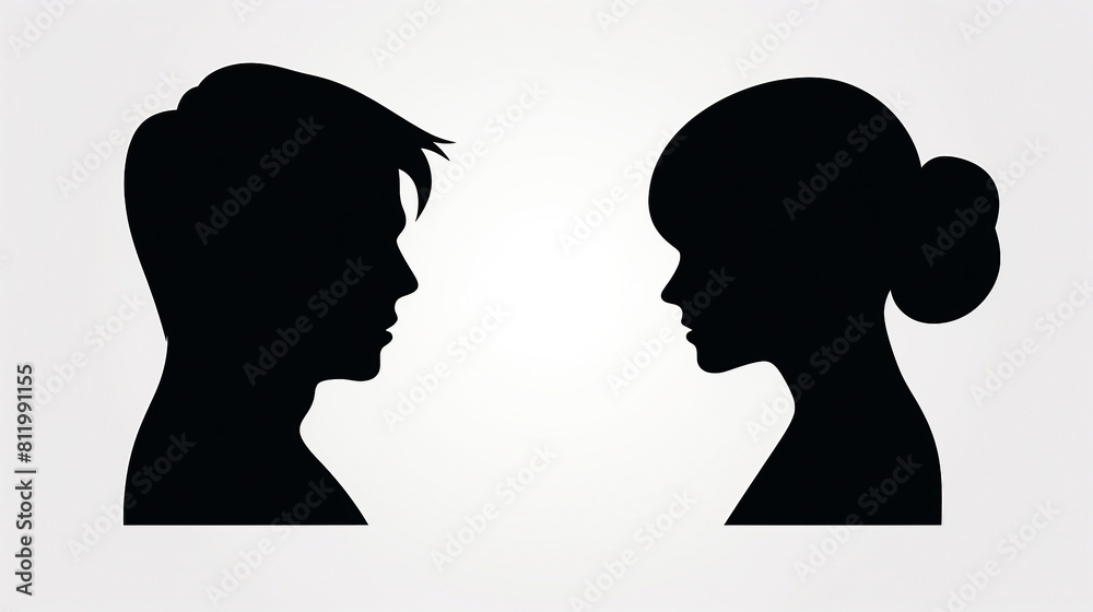 Male and female head icon silhouette avatars for profiles and logos - Modern vector design of man and woman faces in black and white for diverse identity concepts and team visuals.
