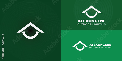 Abstract initial letter AO or OA logo in solid white color isolated on multiple green background colors. The logo is suitable for landscape outdoor lighting company logo design inspiration templates.