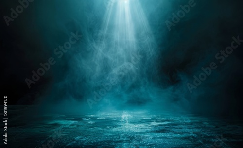 Black background with one spotlight beam shining down on the center of it 