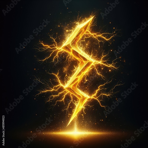 Yellow thunder and electricity light isolated on a black background 