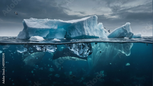 Submerged Hazard  Iceberg Concept Portrays Underwater Risks and Dark Hidden Threats.
