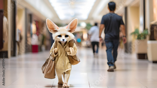 Fennec Fox walking in the mall carrying a handbag