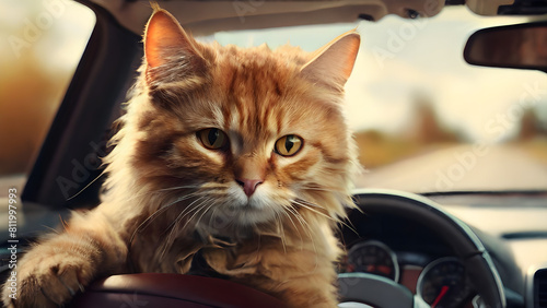 portrait of a cat in the car