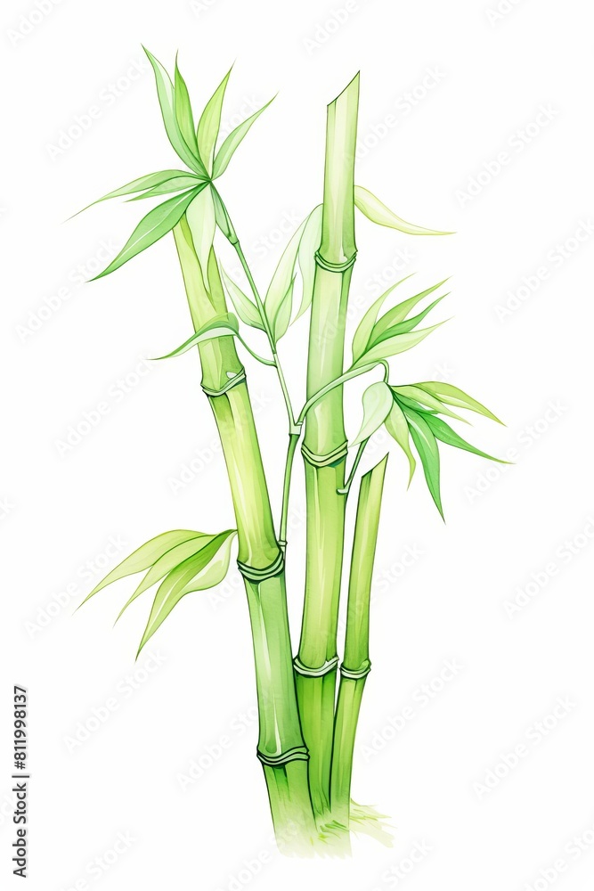Obraz premium Watercolor Illustration of Green Bamboo Plants