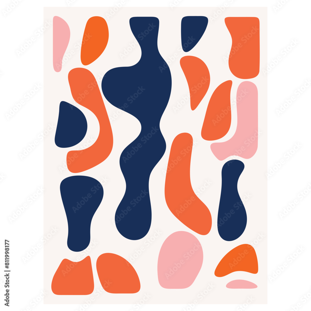 Abstract shapes in navy blue , orange , and pink colors against a white background Abstract shapes in navy blue , orange , and pink colors against a white background