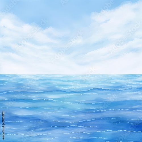 Calm Sea Water Is a Deep Blue Color and The Sky Is Light Blue.