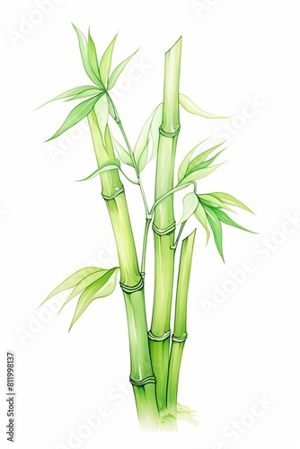 Watercolor Illustration of Green Bamboo Plants
