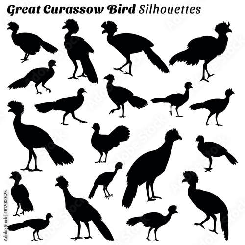 Set of silhouette illustrations of great curassow bird photo