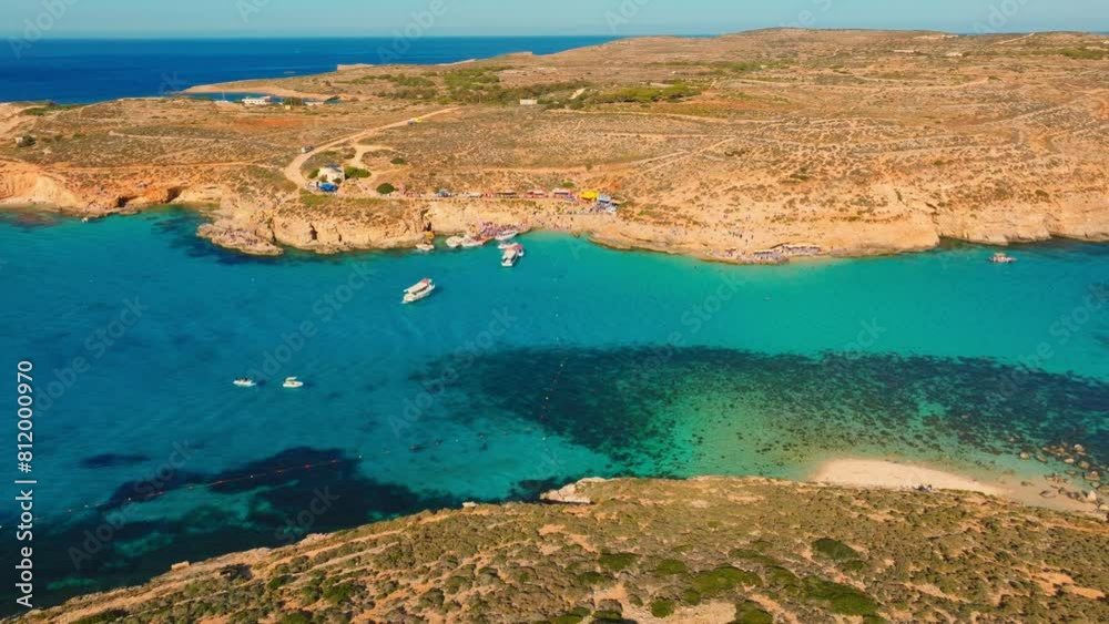 Comino island, Blue lagoon. Drone view. Maltese island Comino island, Blue lagoon. Drone view. Maltese island