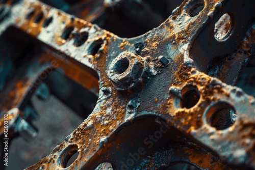 Detailed view of a rusted metal structure. Suitable for industrial themes