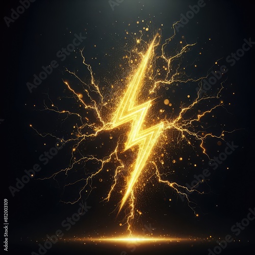 Yellow thunder and electricity light isolated on a black background 