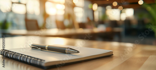 close up of a pen on a notebook, business concept, copy space