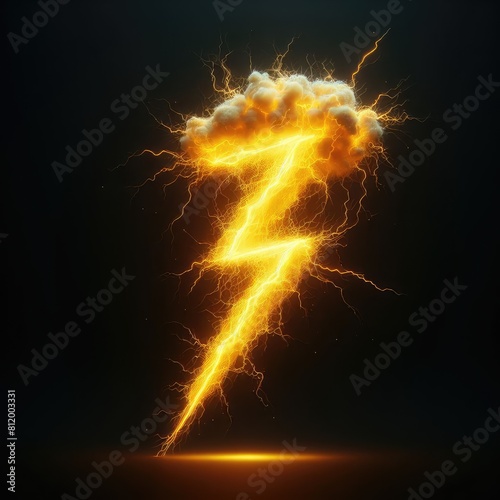 Yellow thunder and electricity light isolated on a black background 