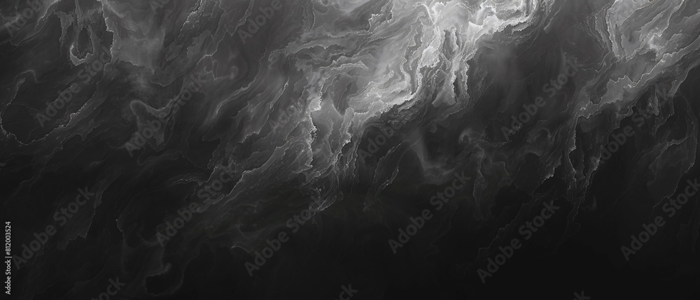 abstract background, white wavy lines releasing smoke on a completely dark black background.