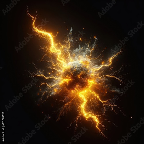 Yellow thunder and electricity light isolated on a black background 