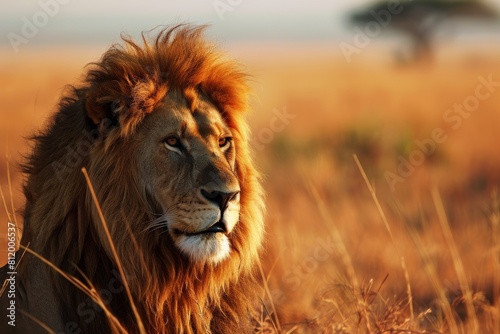 Lion portrait  lion in the savanna African wildlife landscape  AI-generated