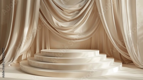 Luxury beige podium with curtain. photo