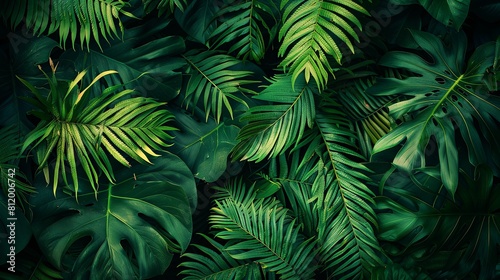 lush green tropical leaves background  nature exotic foliage