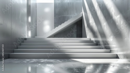The image is showing concrete stairs and walls with triangle shaped opening to the next room.