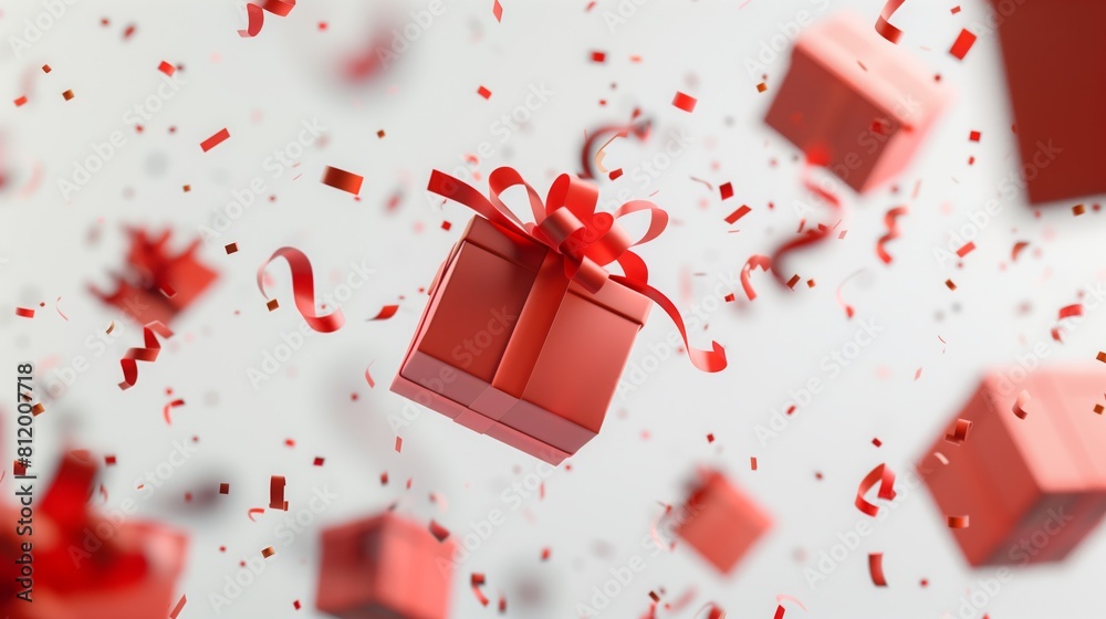 Red gift boxes floating in the air. Christmas and Happy New Year design element Red gift boxes floating in the air. Christmas and Happy New Year design element
