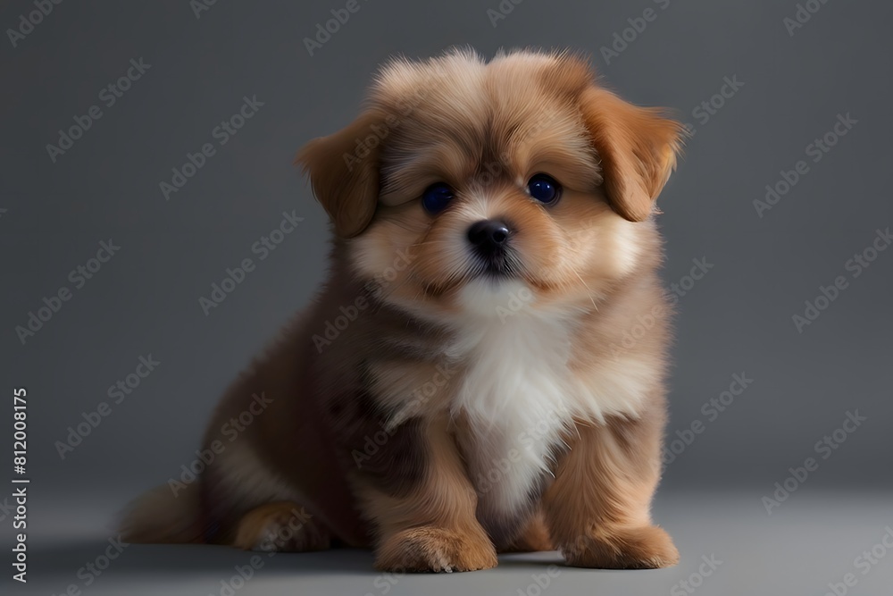 Cute fluffy portrait smile puppy dog that looking at the camera.