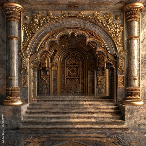 ornate golden door with marble columns photo