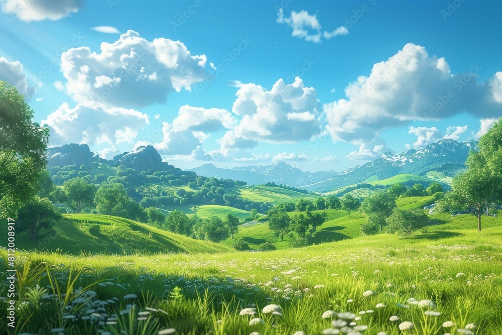 fantasy green rolling hills landscape
