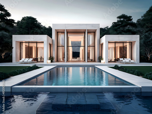 Modern Minimalist Villa with Luxurious Cubic Design and Stunning Front Yard Landscaping. © Shahin_designer