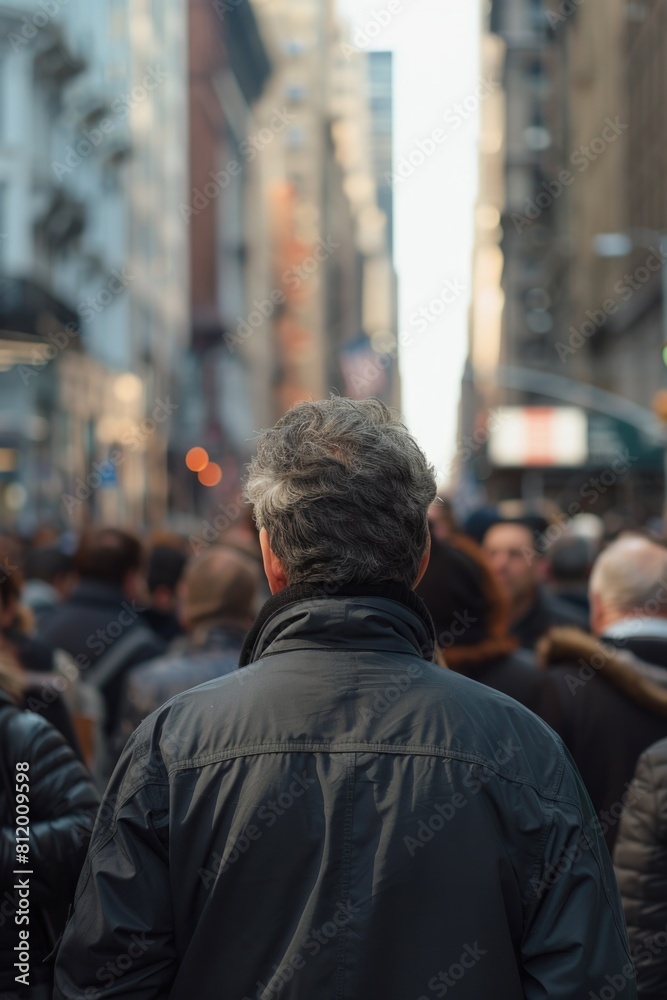 A crowd of people walking down a city street. Suitable for urban lifestyle concepts A crowd of people walking down a city street. Suitable for urban lifestyle concepts