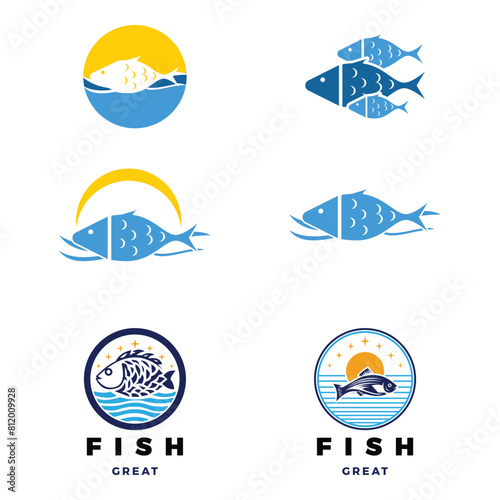 Set of Fish Icon Logo Design Template