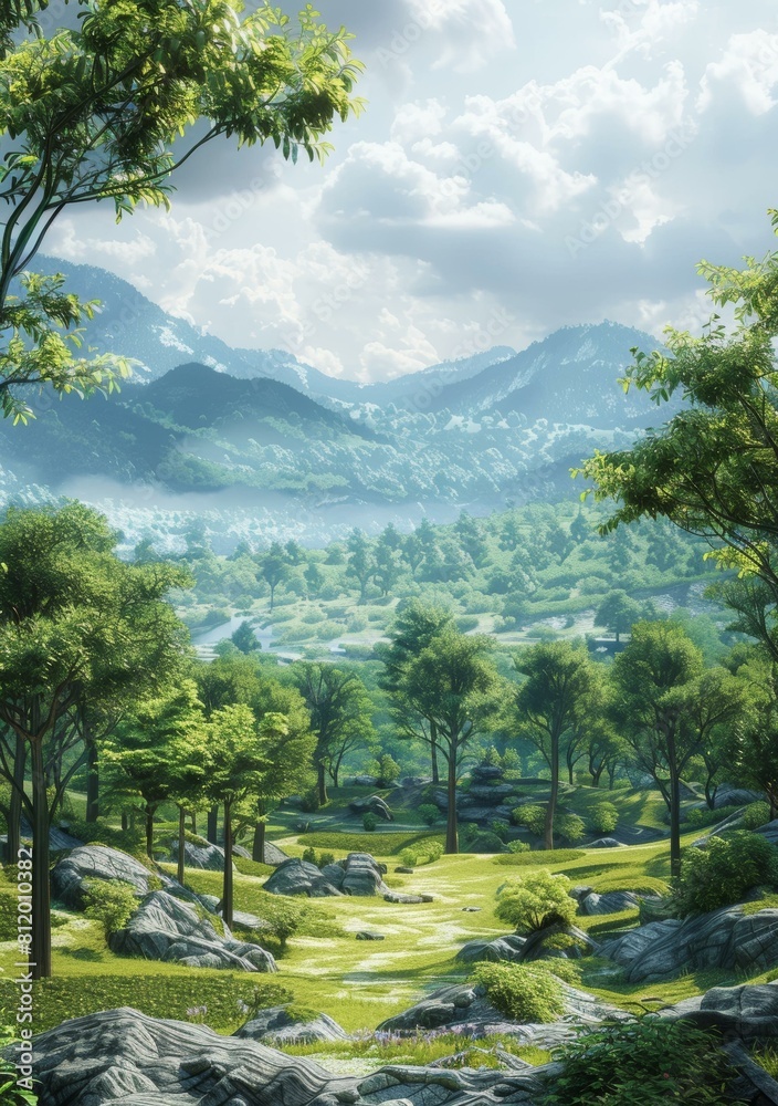 fantasy landscape with mountains and river