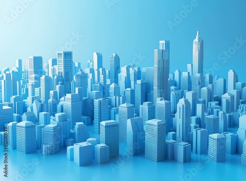 Blue cityscape with many skyscrapers