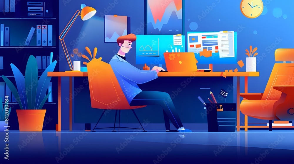 Options Trader at work with spreadsheets, calculators, and financial news sources, symbolizing the analytical and strategic nature of their work Options Trader at work with spreadsheets, calculators, and financial news sources, symbolizing the analytical and strategic nature of their work
