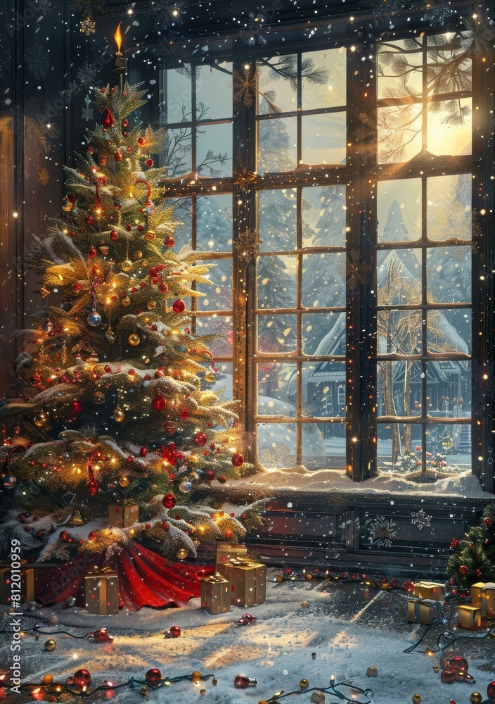 Christmas tree with presents and lights Christmas tree with presents and lights