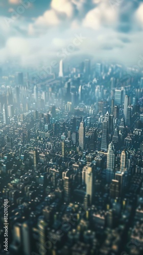 A Miniature Cityscape with Towering Buildings and a Hazy Skyline
