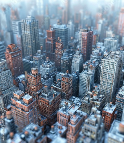 A miniature model of a city with tall buildings