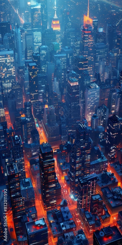 Naklejka premium Aä¿¯çž°å¤œæ™¯çš„åŸŽå¸‚