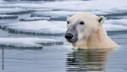 Polar bear swimming in the cold arctic water 