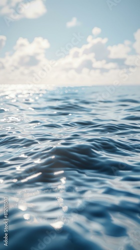 Deep blue ocean surface with white clouds in the background