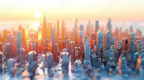 A Miniature Cityscape with the Sun Rising