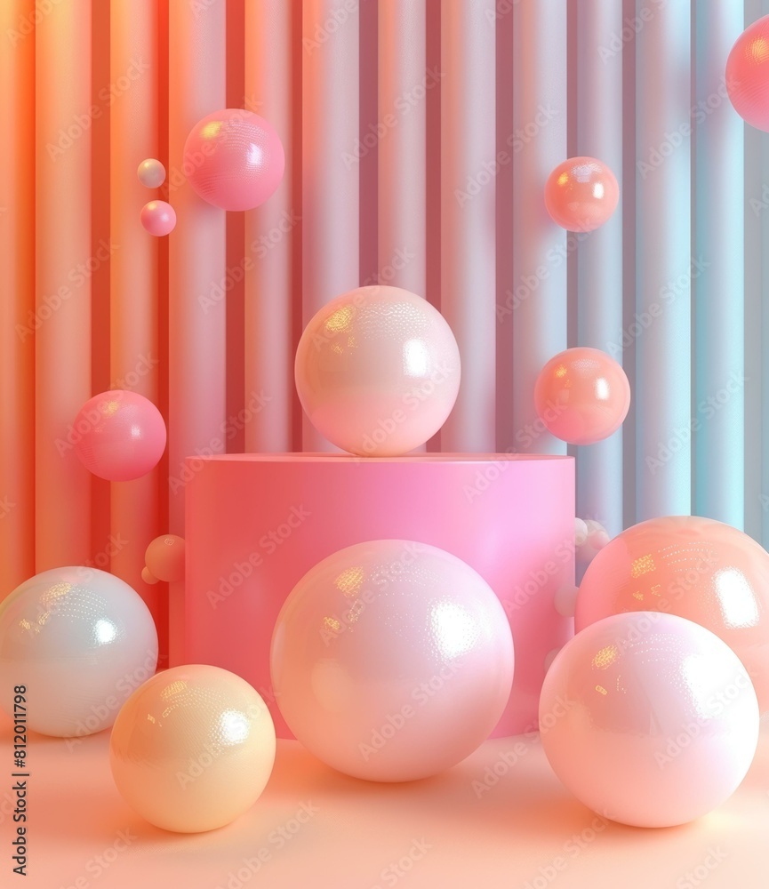 Pink and blue pastel podium with pastel balls Pink and blue pastel podium with pastel balls