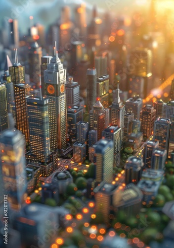 futuristic city with skyscrapers and sunlight
