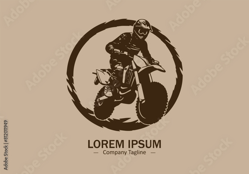 Logo of a dirt bike icon silhouette design on light brown background