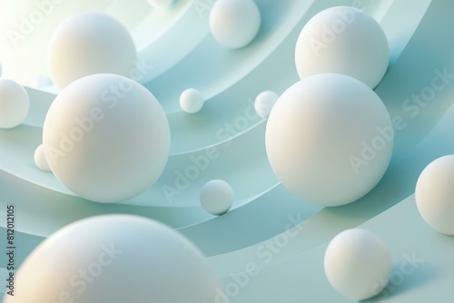 3D rendering of multiple white spheres on a blue surface