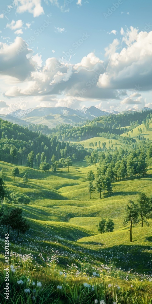 Fototapeta premium fantasy green rolling hills landscape